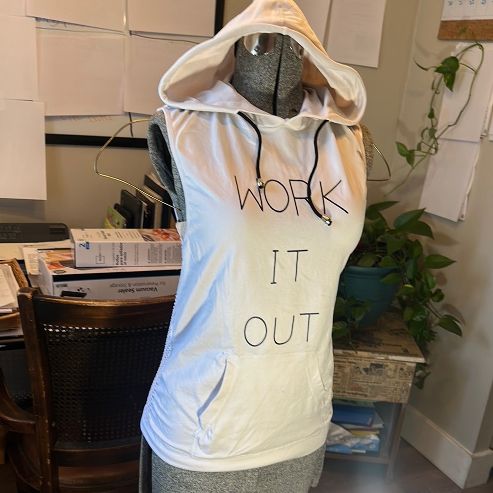 Women's White Sleeveless Hoodie Muscle Tee